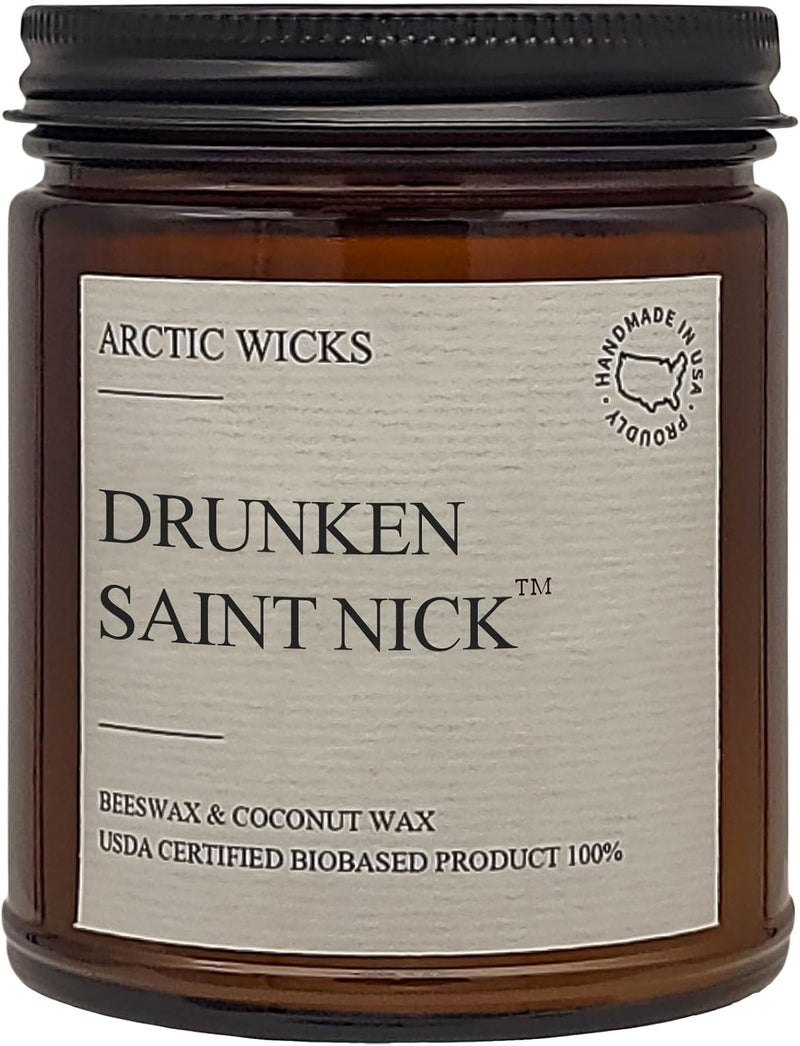Arctic Wicks Scented Coconut Beeswax Candles | Coconut Beeswax Non Toxic Candle 9oz Amber | Farmhouse Candles Non-Toxic Clean Burn 100% USDA Certified Biobased (Drunken Saint Nick) - Image 1